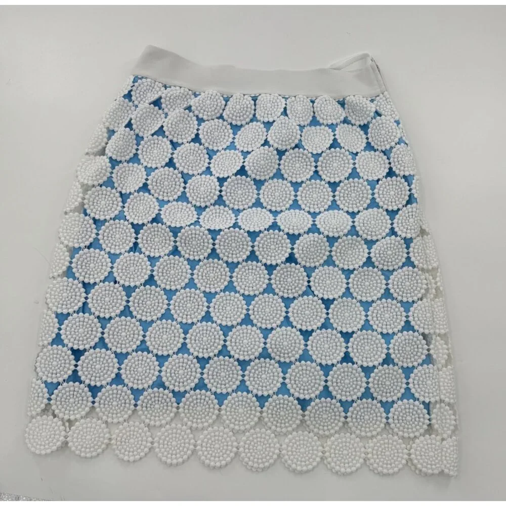 A-Tout- Age Size 8 Mollie Doily White & Blue Crochet Lace Skirt With side Zipper - Picture 1 of 10